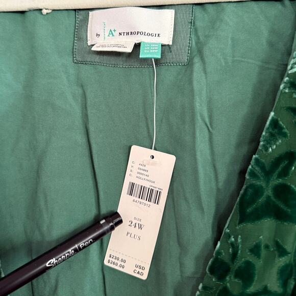NWT Anthropologie Maxi Dress Green Puff-Sleeve Burnout Velvet 24W, 3X Boho Party - Picture 5 of 9